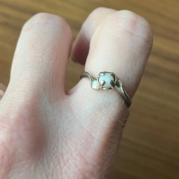 Vintage or Antique Minimalist 10K White Gold and Pale Blue Opal (?) Stone Ring